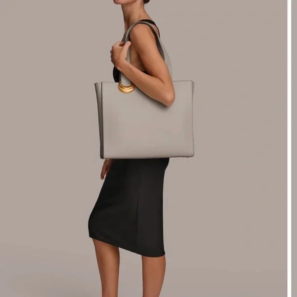 Donna Karan Black Hewlett Tote with Gold Accents - Picture 7 of 7